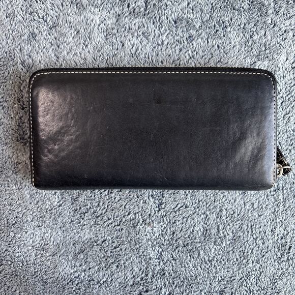 Coach Chelsea Leather Accordion Zip Around Logo Organizer Wallet Black & Purple - Picture 3 of 8